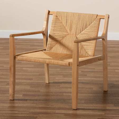 Baxton Studio Delaney Mid-Century Oak Brown Finished Wood and Hemp Accent Chair 199-12165-ZORO
